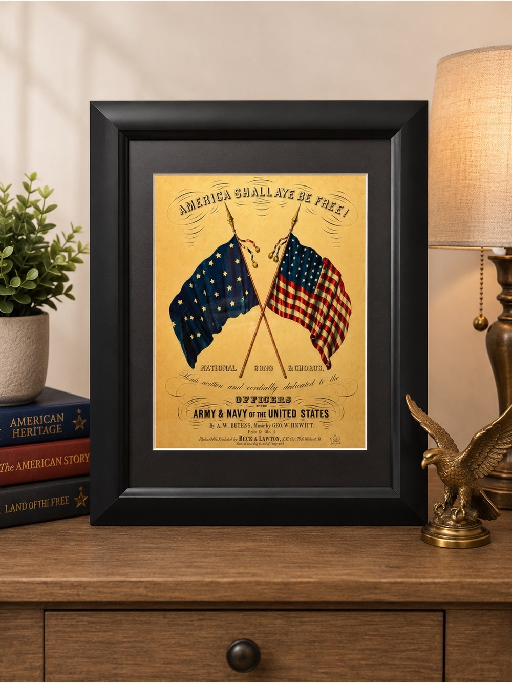Framed Navy/Americana/Patriotic Flag Wall Art - Black Frame